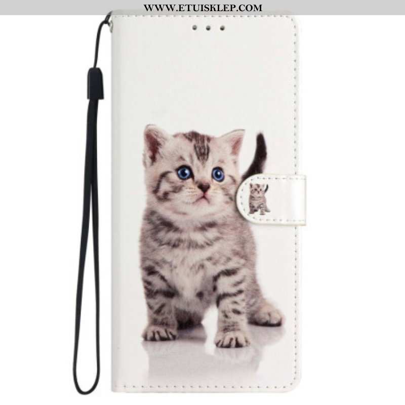 Etui Folio do iPhone 15 z Łańcuch Słodki Kot Z Paskiem